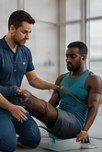 A person completing a guided rehabilitation exercise with structured recovery support